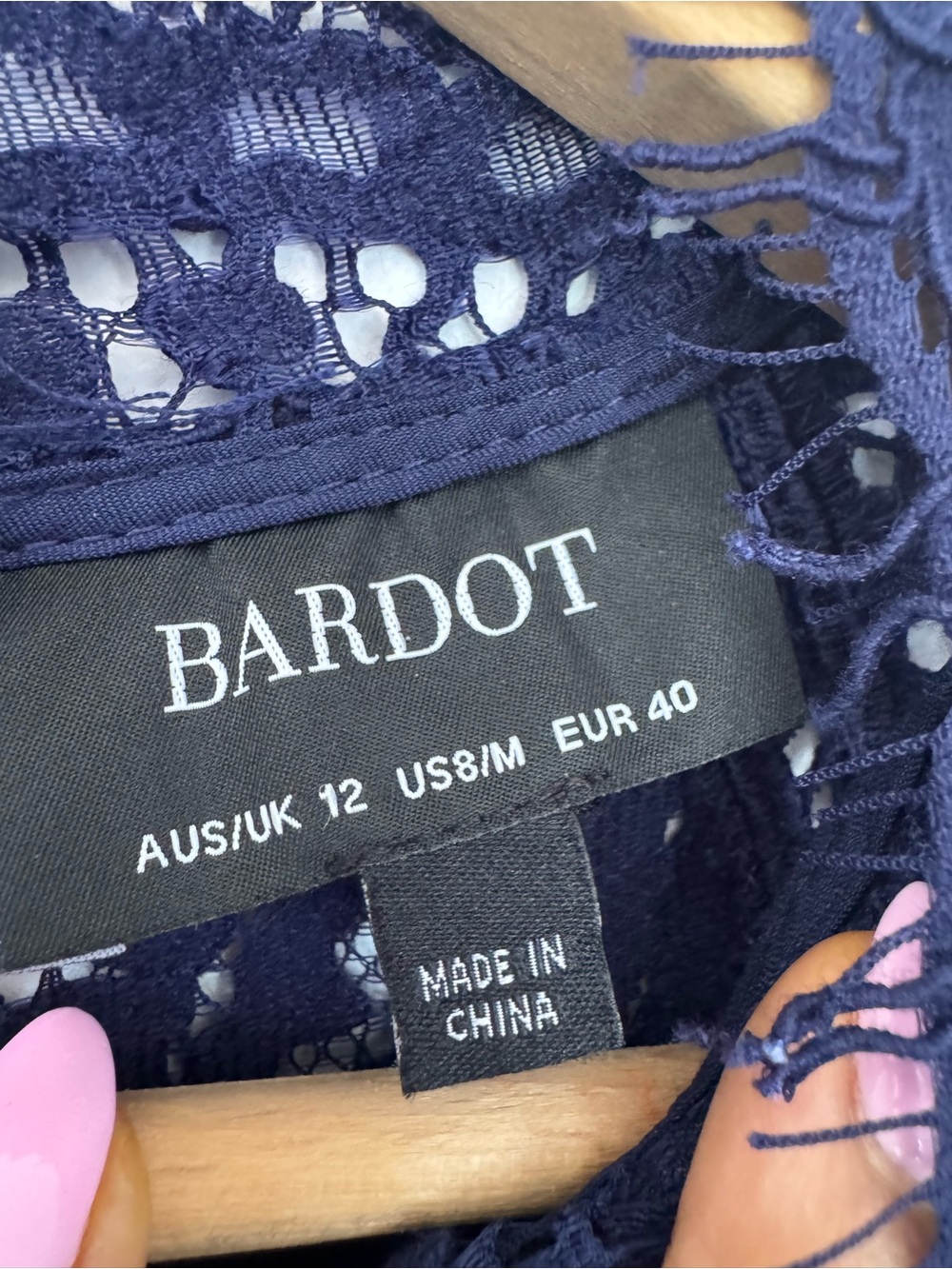 Bardot Navy Blue Lace Cocktail Dress Elegant Wedding Guest & Date Night Midi Sz8 - Picture 8 of 14